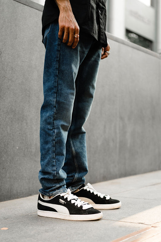 Heavily washed stretchable slim tapered fit Blue Jeans