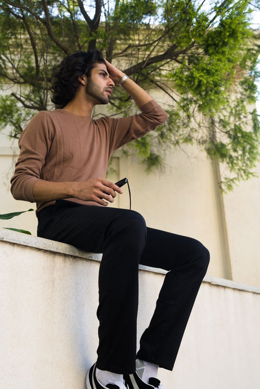 Fine Dobby Cotton Stretch Trouser Portugal - Black