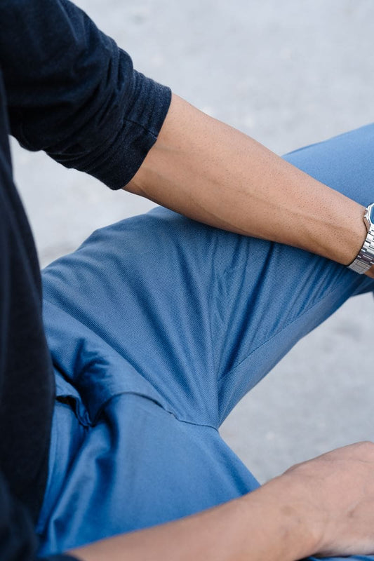 Elegant Printed Cotton Stretch Trouser Water - Blue