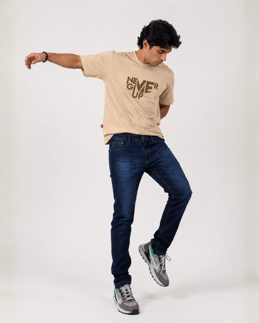 Heavily washed stretchable comfort fit Denim Jeans - Navy Blue