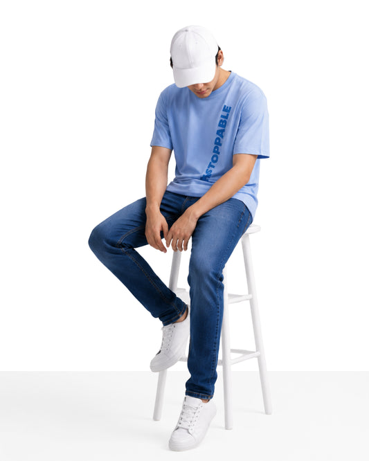 Heavily washed stretchable comfort fit Denim Jeans - Indigo Natural
