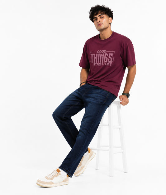 Heavily washed stretchable comfort fit Denim Jeans - Dark Blue