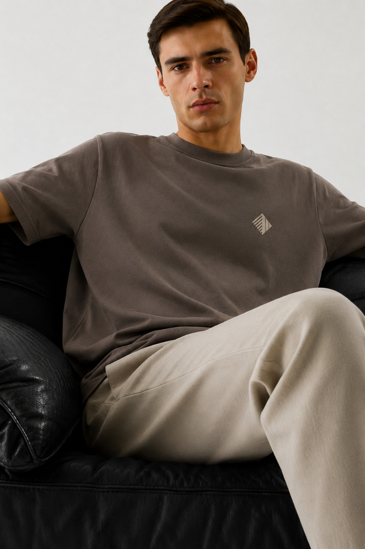 Gabardine T Shirt_Brown_logo