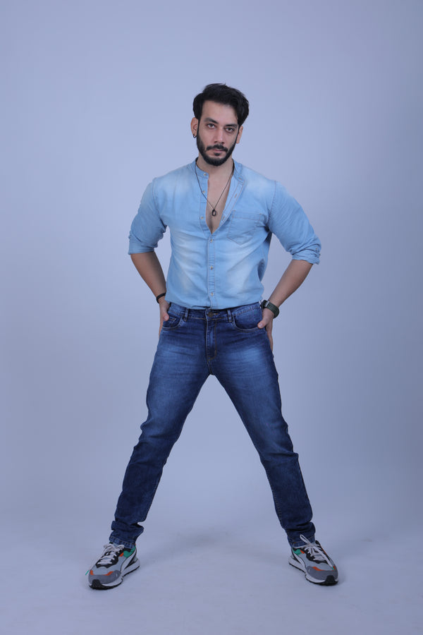 Heavily washed stretchable comfort fit Denim Jeans - Indigo Natural