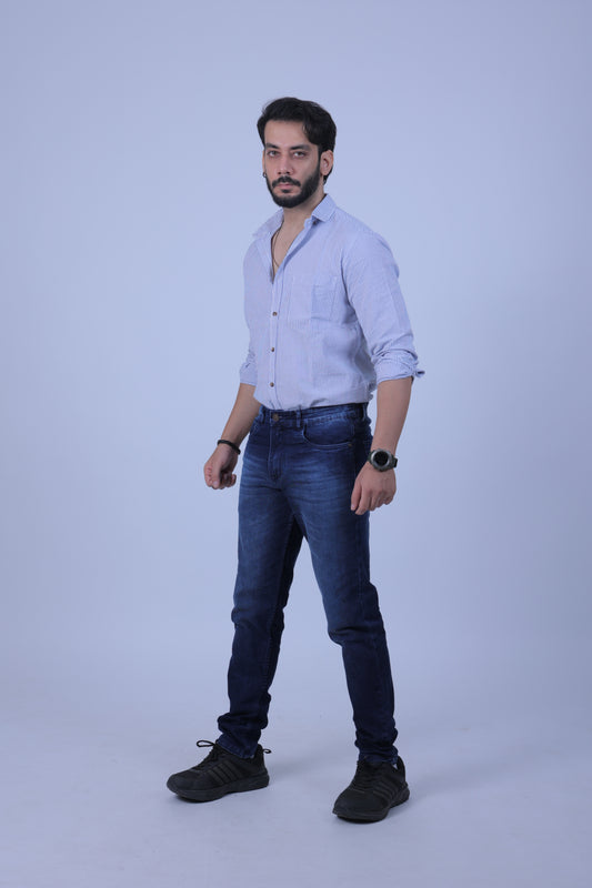 Heavily washed stretchable comfort fit Denim Jeans - Blue
