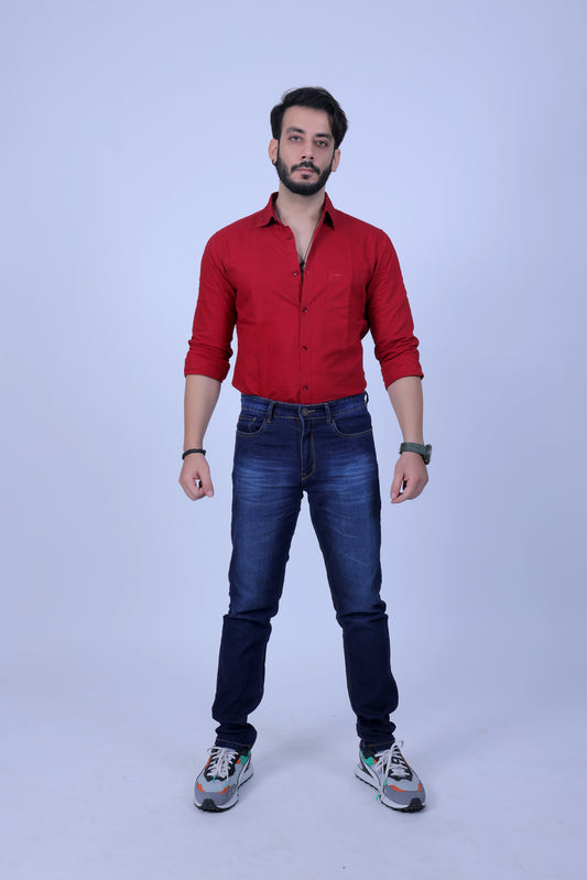 Heavily washed stretchable comfort fit Denim Jeans - Navy Blue