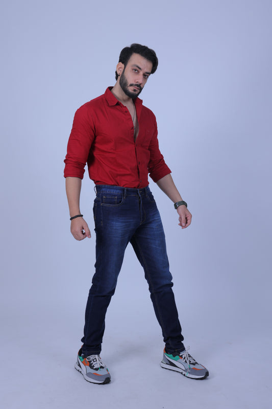 Heavily washed stretchable comfort fit Denim Jeans - Navy Blue
