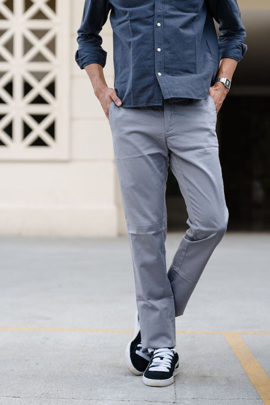 Fine Dobby Cotton Stretch Trouser Malta - Grey