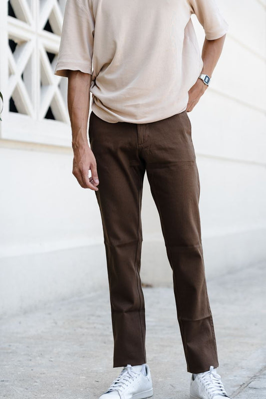 Fine Dobby Cotton Stretch Trouser Portugal - Brown