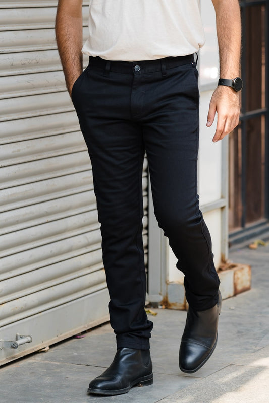 Fine Dobby Cotton Stretch Trouser Cambodia - Black