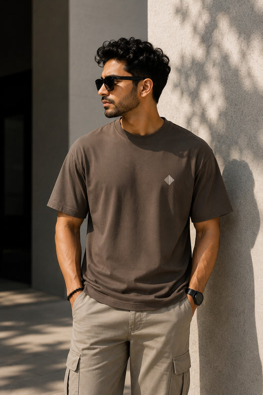 Gabardine T Shirt_Brown_logo